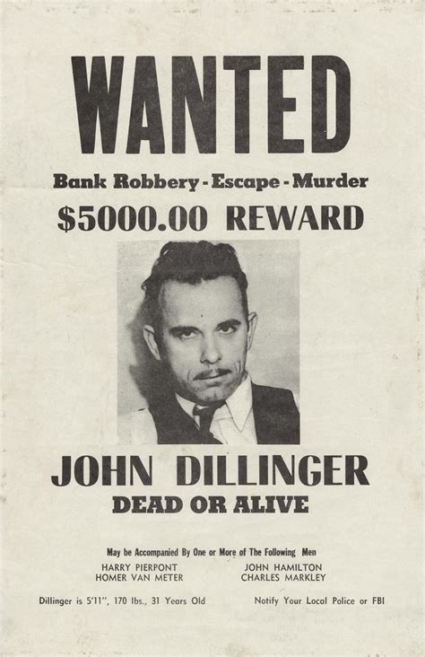 John Dillinger 1930s Old School Mafia Gangster Famous Outlaws