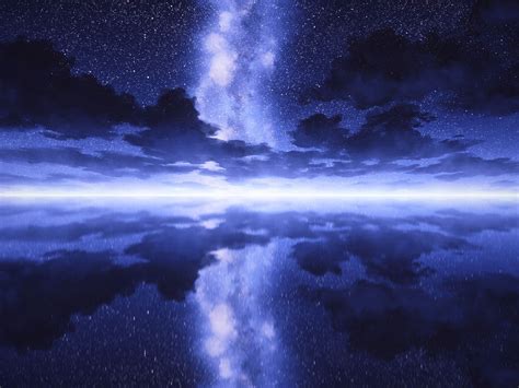 Download Wallpaper 1280x960 Night Starry Sky Reflection Water Glow