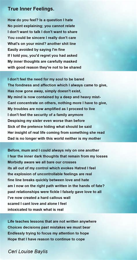 True Inner Feelings True Inner Feelings Poem By Ceri Louise Baylis