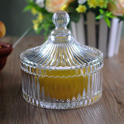 Comes with scented or unscented candle. USA hot selling home decor clear vertical stripes glass ...