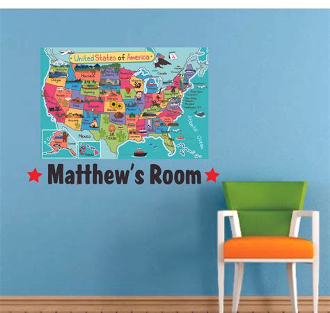 Usa Map America Colorful Maps Cartoon Customized Wall Decal Custom