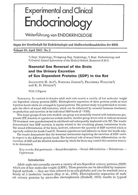 Pdf Neonatal Sex Reversal Of The Brain And The Urinary Excretion Of Sex Dependent Proteins
