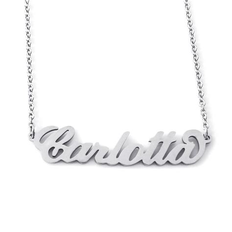 Carlotta Italic Silver Tone Name Necklace Personalized Etsy