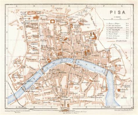 Old Map Of Historical City Map Of Pisa Drawn To Scale Of 1 10 000 In
