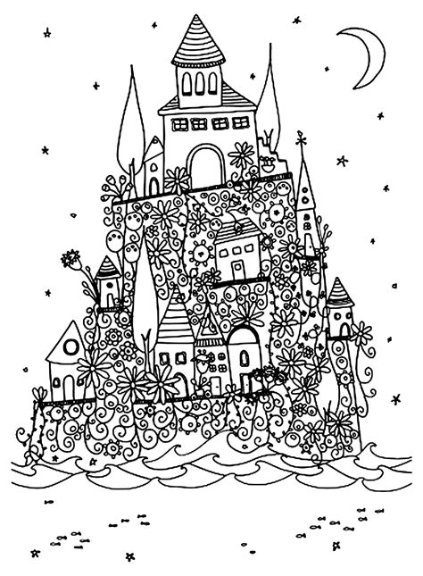 Architecture Village On A Hill Architecture Adult Coloring Pages