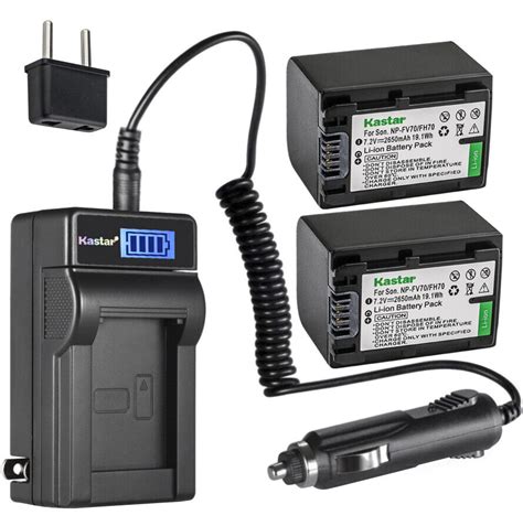 kastar 2 pack np fv70 battery and lcd ac charger compatible with sony hxr mc50 hxr mc88 hxr