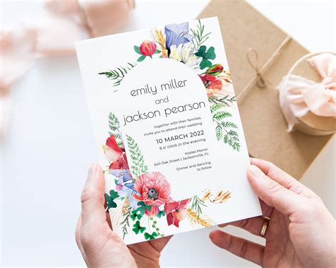 Wildflower Wedding Invitation Template Printable Editable Etsy