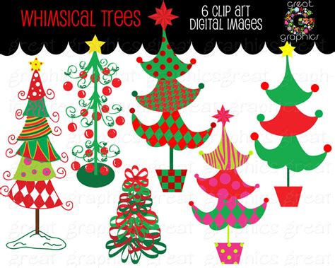 Christmas Tree Clipart Whimsical Christmas Digital Clip