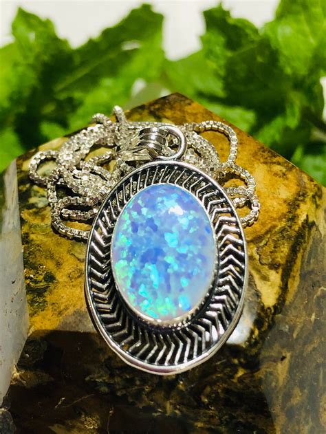 Blue Opal Pendants Necklaces Fire Opal Pendant Simple Etsy