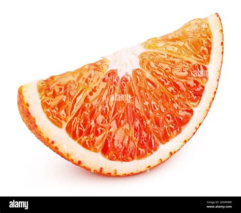 Ripe Slice Of Blood Red Orange Citrus Fruit Isolated On White