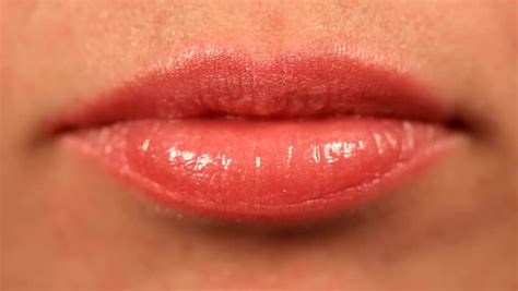 Woman Applying Pink Lip Gloss Close Stock Footage Video Royalty