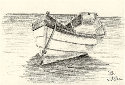 Picture of simple black and white line drawing of noahs ark boat floating on the water. Pencil Drawings of Boats Boat on Water 4x6 Pencil Study by ...