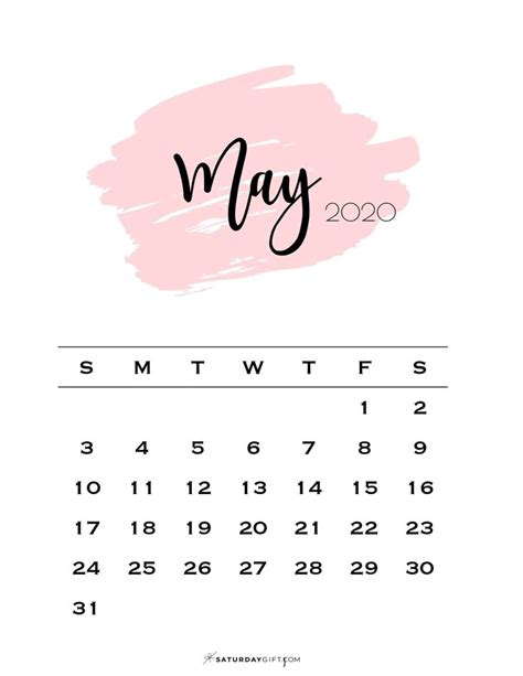 Cute And Free Printable May 2021 Calendar Saturdayt Calendar