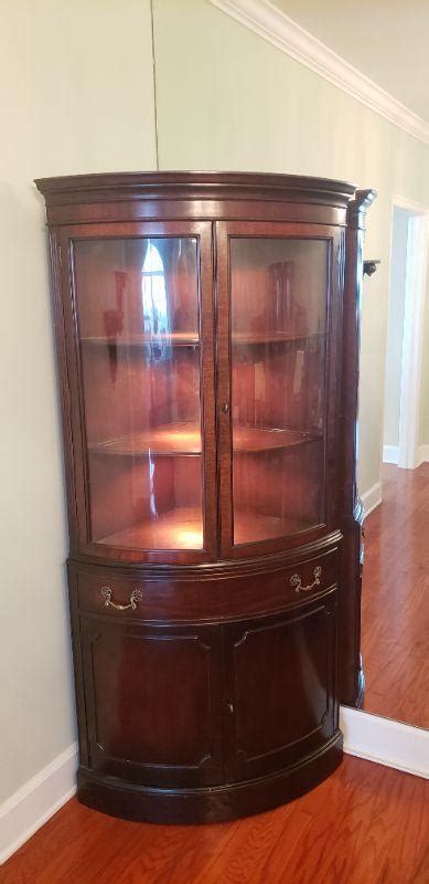 1940s Curved Glass Demilune Form Mahogany Corner China Cabinet From The