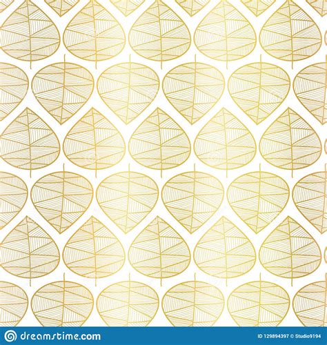 Gold Foil Fall Leaves Seamless Vector Background Stock Vector