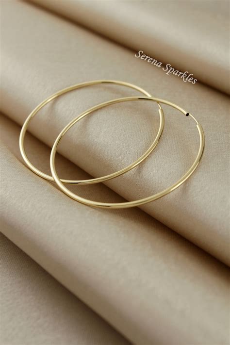 10k Solid Gold Large Hoop Earrings 60mm Oversize Gold Hoops Etsy
