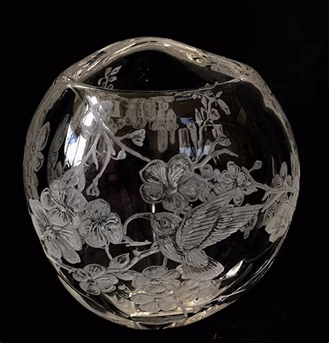 Hand Engraved Cherry Blossom Vase Cherry Blossom Hummingbirds Engraved Glass