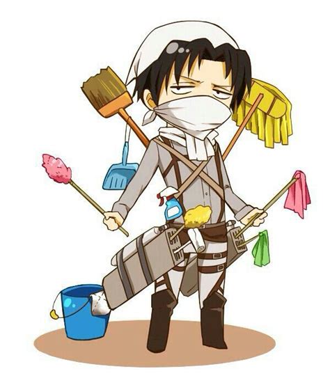 levi ackerman cute chibi cleaning utensils funny cleaning products attack on titan