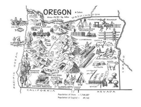 Oregon Map Digital Printable Art 1950s Oregon State Print Etsy