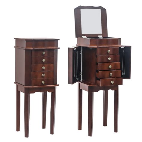 Standing Jewelry Armoire With Mirror 5 Drawers And 6 Necklace Hooks
