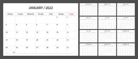 Kalender 2022 Week Start Maandag Corporate Design Planner Sjabloon