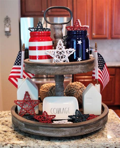 Perfect to decorate for the 4th or any other patriotic holiday. Patriotic Tiered Tray Decor - Making Memories with my Minis