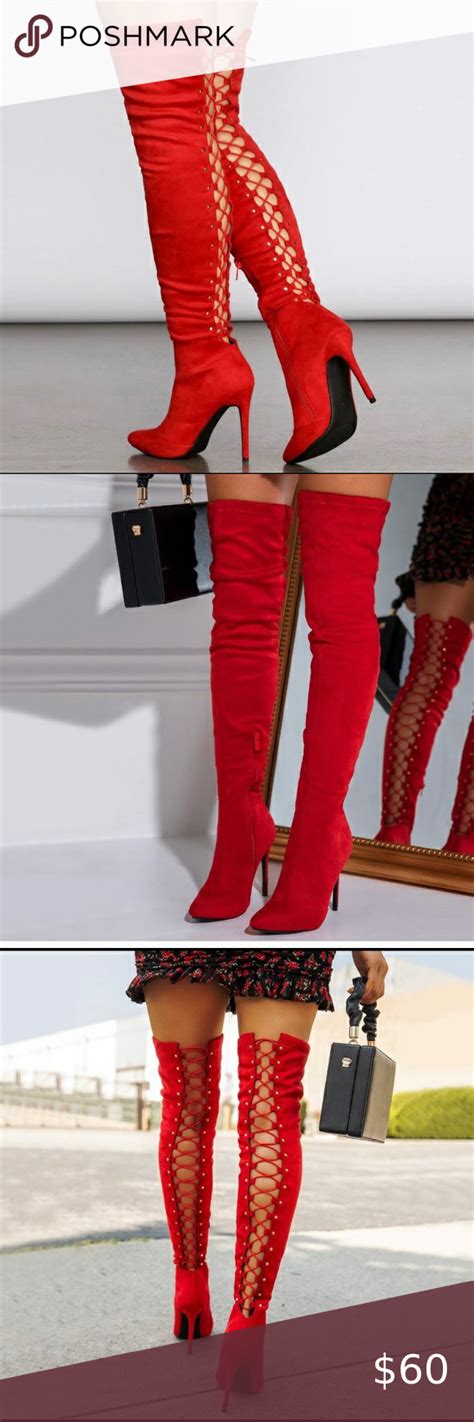 Red Thigh High Lace Up Boots Size 9 Plus Fashion Fashion Tips Fashion Trends Lace Up Boots