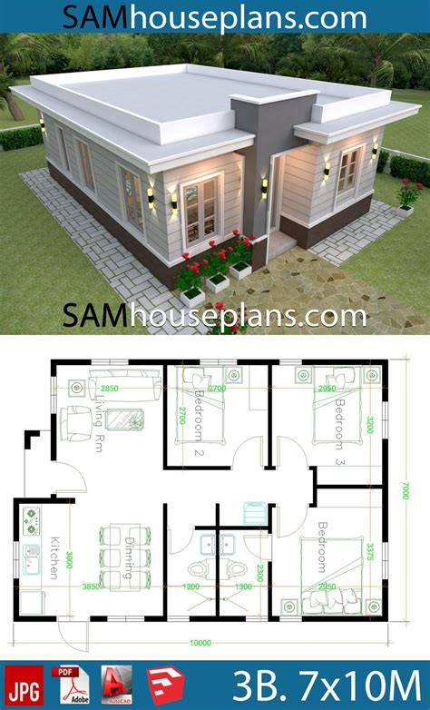 House Plans 7x10 With 3 Bedrooms With Terrace Roof Sam House Plans