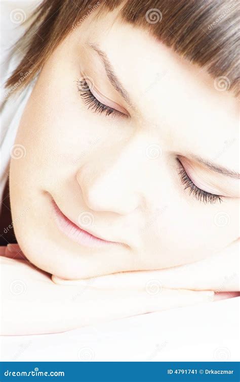 Beautiful Woman In White Sleeping Stock Image Image Of Asleep Closed