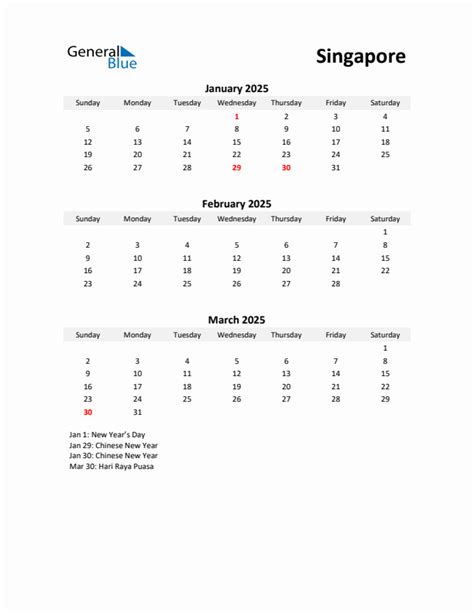 Q1 2025 Quarterly Calendar With Singapore Holidays