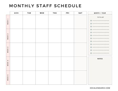 Monthly Schedule Template Printable Study And Staff Schedule Planner
