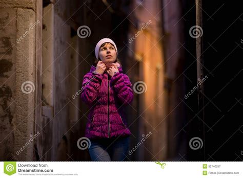 Girl On The Walk On The Street At Night Stock Image Image Of Lifestyle Alleyway 52140257