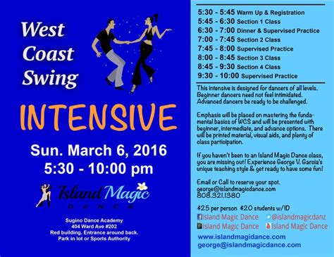 An Advertisement For The West Coast Swing Intensive Dance Class On