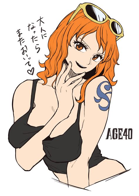 Aosora2823 Nami One Piece One Piece Highres 1girl Aged Up Bare Shoulders Black Vest