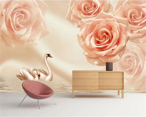 Beibehang 3d Wallpaper Stereo Warm Rose Rose Swan Tv Background Wall