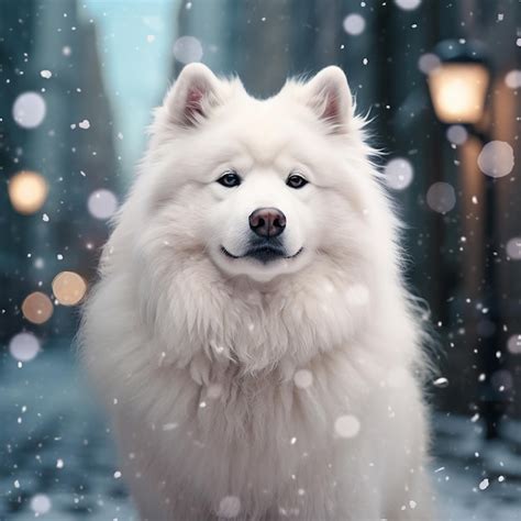 Premium Ai Image 3d Rendered White Samoyed Dog In Snow Winter Season