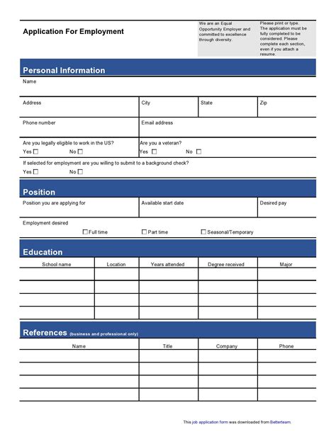 Free Printable Blank Employment Application Form Printable Templates
