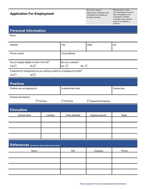 Free Printable Blank Employment Application Form - Printable Templates