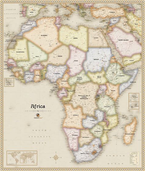 Antique Style Africa Wall Map