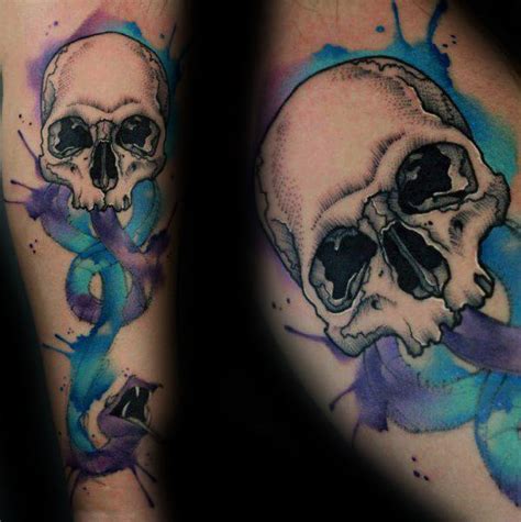 40 Watercolor Skull Tattoo Designs For Men Colorful Ink