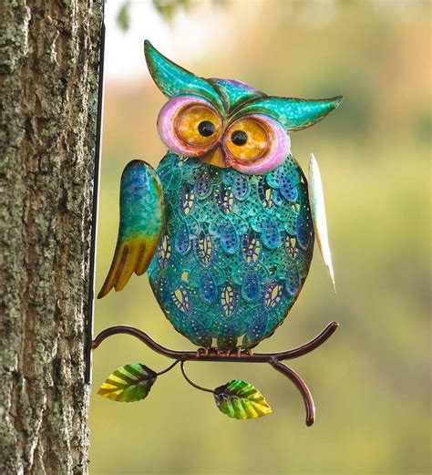 Metal Owl On Branch Wall Art Decorative Garden Accents Plowhearth