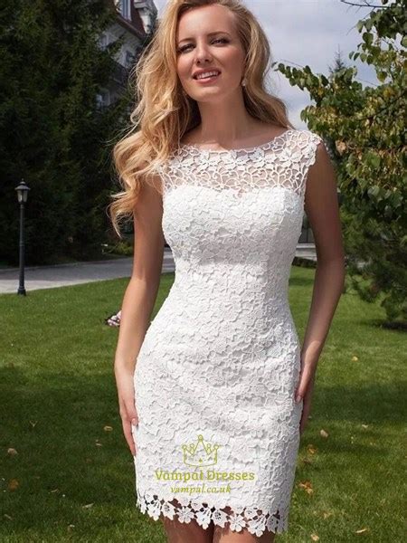 Short lace wedding dress with keyhole back made using a gorgeous designer chantilly lace or alencon lace. Short Sheath Keyhole Back Lace Wedding Dress With ...