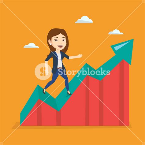 Smiling Business Woman Standing On Profit Chart Caucasian Successful