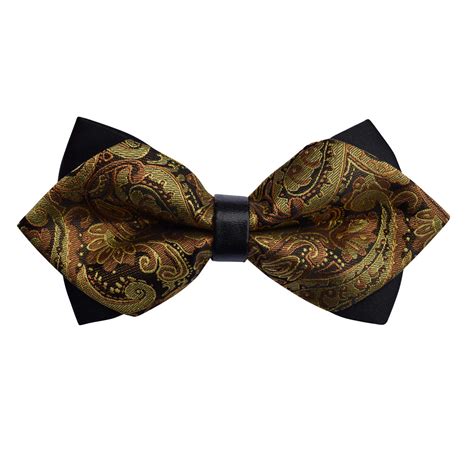 Mens Paisley Dark Gold Diamond Tip Bow Tie