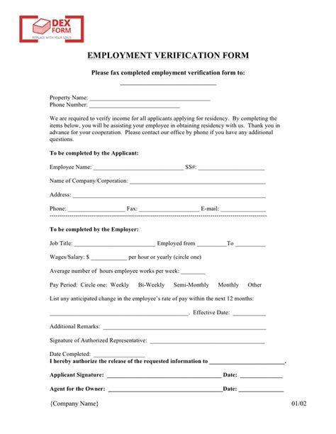 Employment Verification Form In Word And Pdf Formats