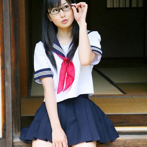Japanese School Girl Uniform 3 White Bar Short Sleeve Red Scarf