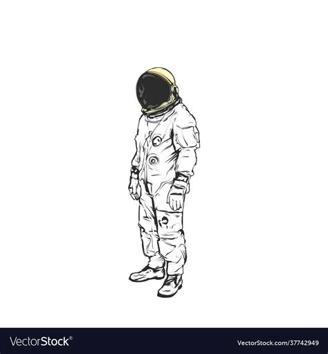 Astronaut Full Body Realistic Drawing Royalty Free Vector