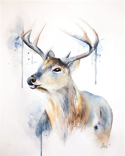 Hirsch Tier Aquarell Studio Jais Aquarell Tiere Hirsch Gemälde