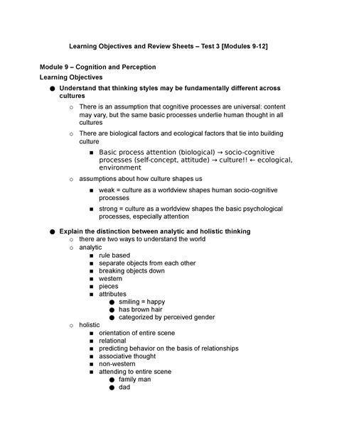 Study Guide Review For Test 3 Learning Objectives And Review Sheets