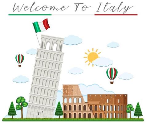 Welcome To Italy And Landmark 614275 Vector Art At Vecteezy